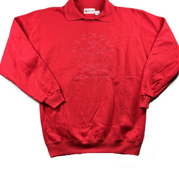 Giorgio Beverly Hills Iconic 80s Collared Sweatshirt VTG Red Embroidered E151 - Picture 1 of 8
